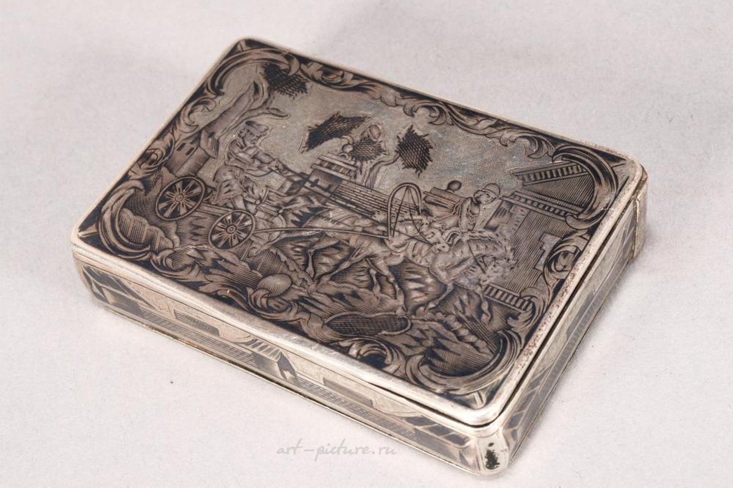 Russian silver , 19th Century Russian Silver Niello Snuff Box and