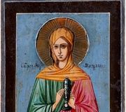 Русская икона Святой Марии Магдалины с серебряной оправой в 84 золотника...