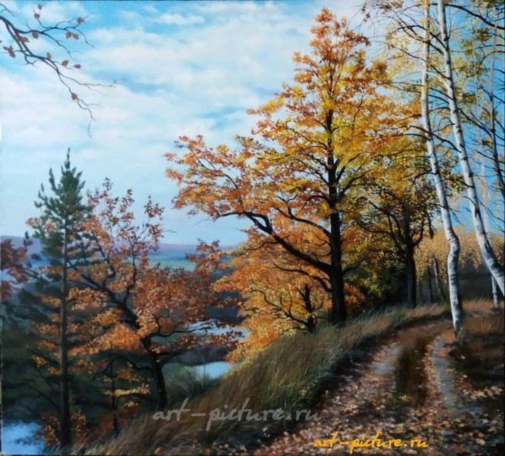 Осенняя дорога масло, холст