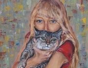 девушка с котом масло, холст 