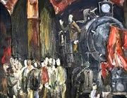 Митинг в депо. Картон, масло. 50 х 50 см