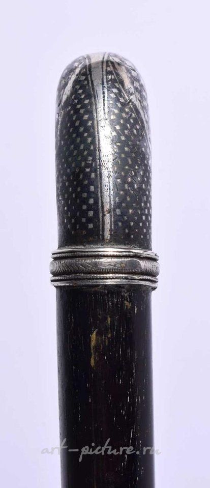 Russian silver , AN ANTIQUE RUSSIAN NIELLO SILVER WALKING CANE. 84 cm long.