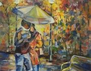 Ненастный вечер масло, пенокартон, техника пуантилизм. 