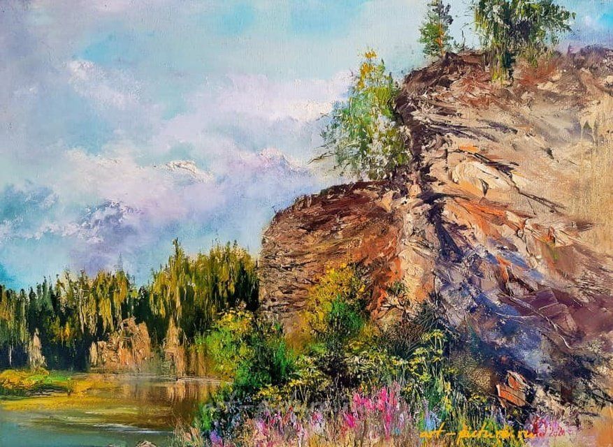 Камень Шаман на Чусовой масло,холст