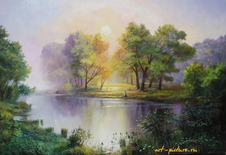 Рыбалка на рассвете Масло , холст