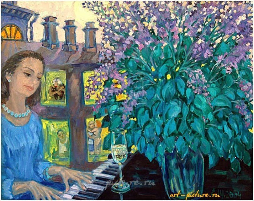 Young-Lady-is-at-the-piano Холст , масло