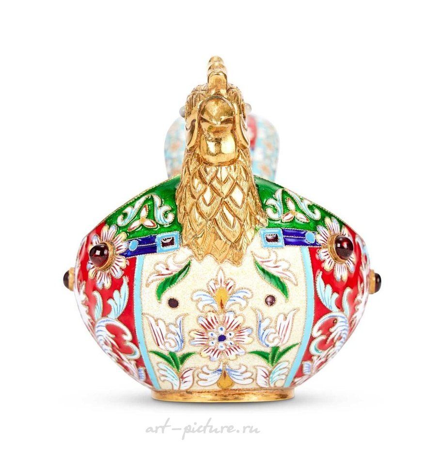 Русское серебро , Серебряная позолоченная братина в русском стиле с эмалью по клеточкам и инкрустацией драгоценными камнями
