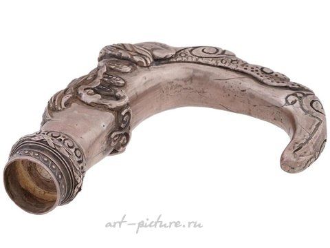 Русское серебро, Большая русская серебряная литая изогнутая рукоятка для трости
