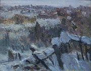 За околицей - зима. Картон, масло. 24 х 20 см