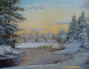 Замёрзшая река масло,холст