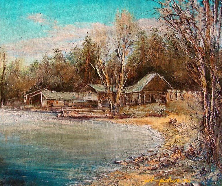 На берегу реки Уса масло,холст