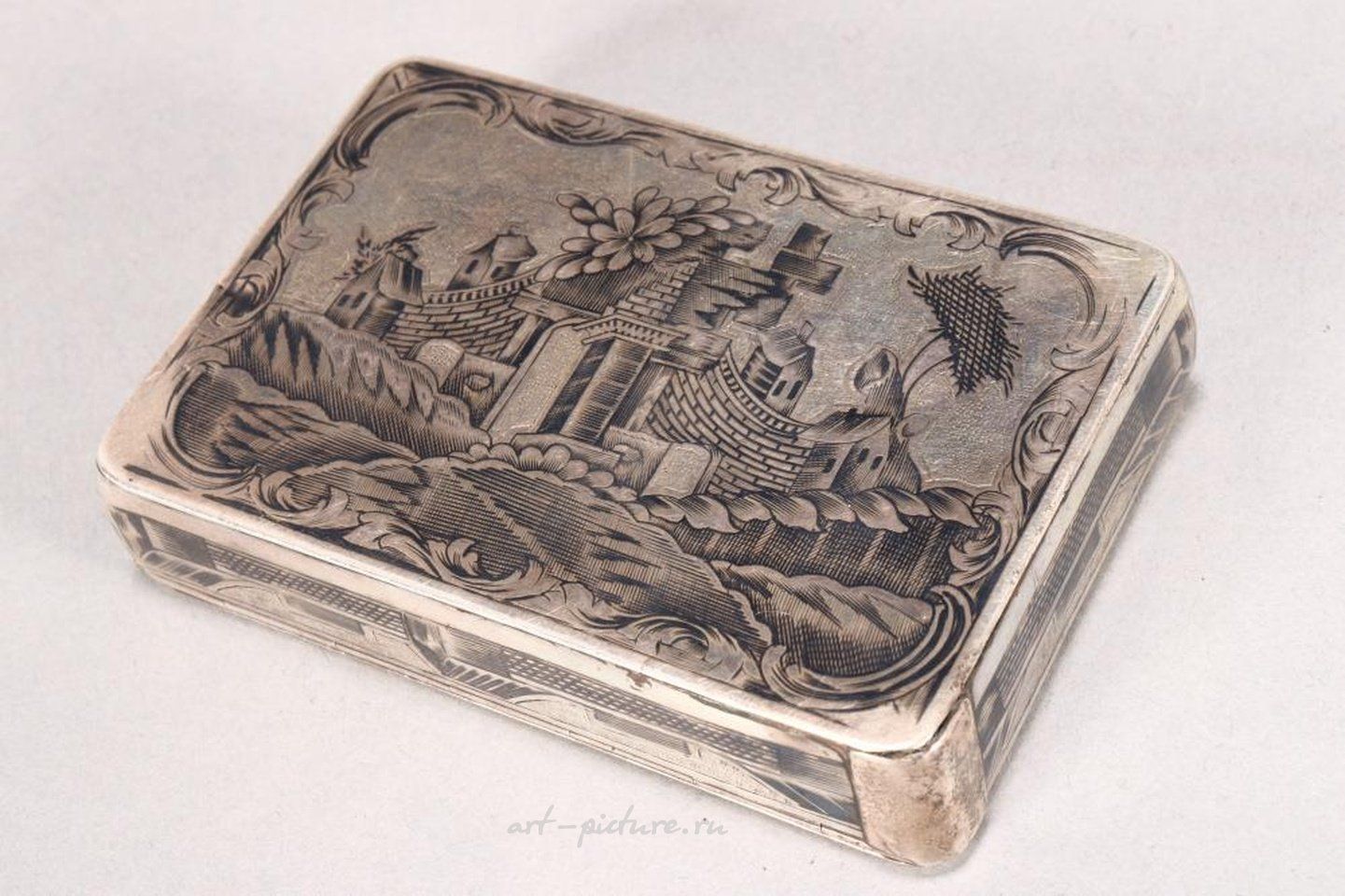 Russian silver , 19th Century Russian Silver Niello Snuff Box and