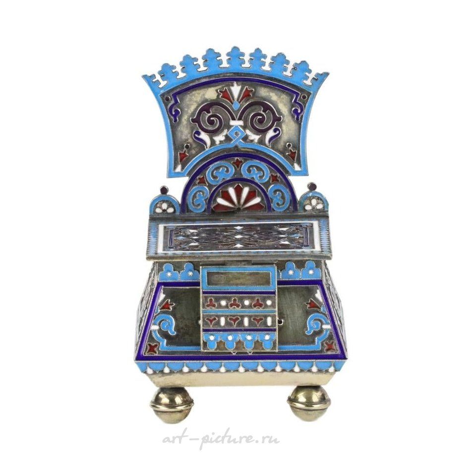 Russian silver , Silver cloisonne-enamel throne saltcellar.