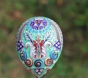 Антикварная русская серебряная чайная ложка с эмалью в технике клоизонне и позолотой,...