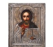 Русская икона на дереве с серебром из мастерской в Москве