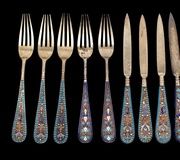 Imperial Russian silver gilt and Champleve Cavalry set