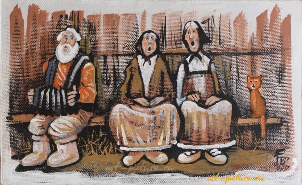 "На лавочке" холст, акрил, масло