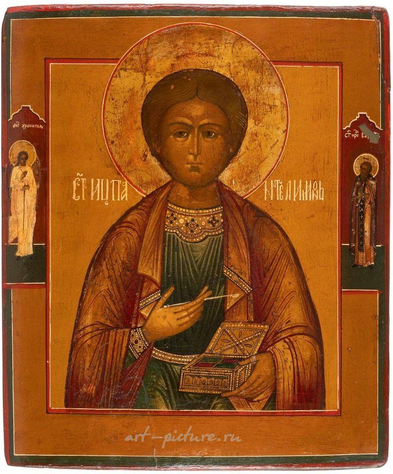 Русское серебро , Большая икона, изображающая Святого Пантелеимона, русская...
