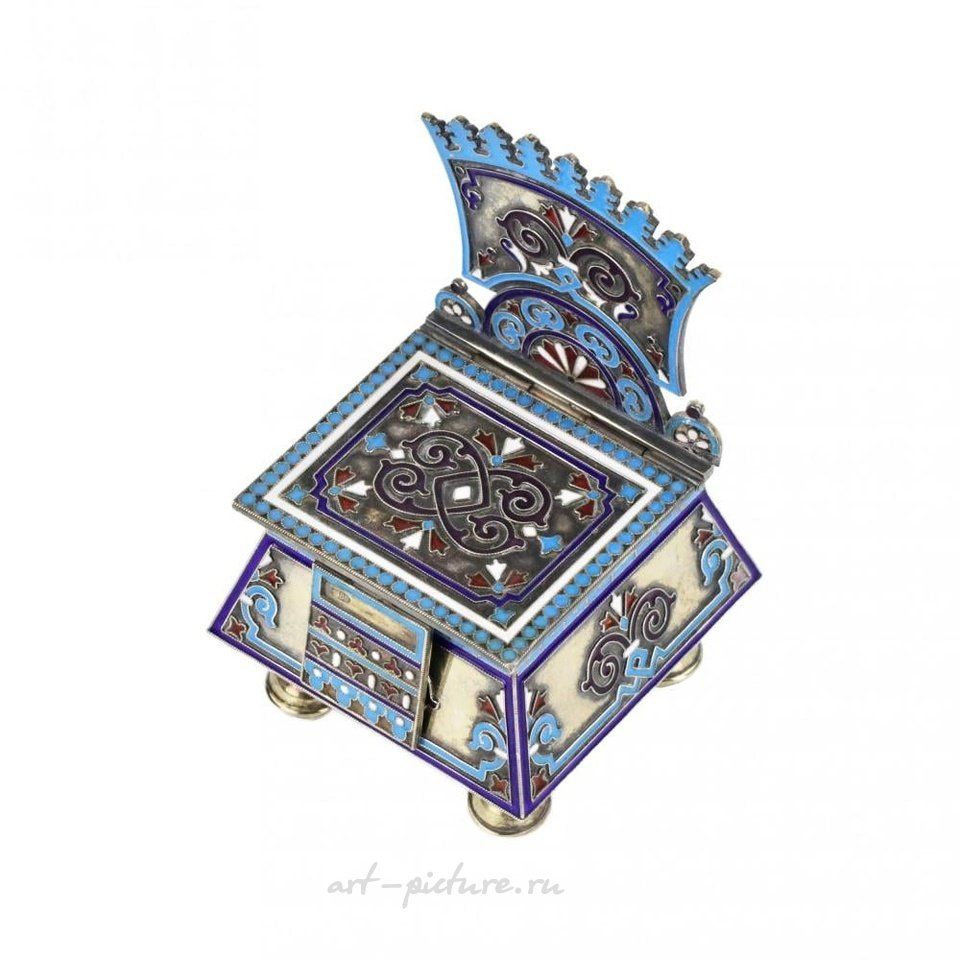 Russian silver , Silver cloisonne-enamel throne saltcellar.