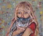 Статуэтка девушка с котом масло, х…