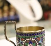 Императорская русская серебряная эмальрованная подставка для стекла, маркировка DN