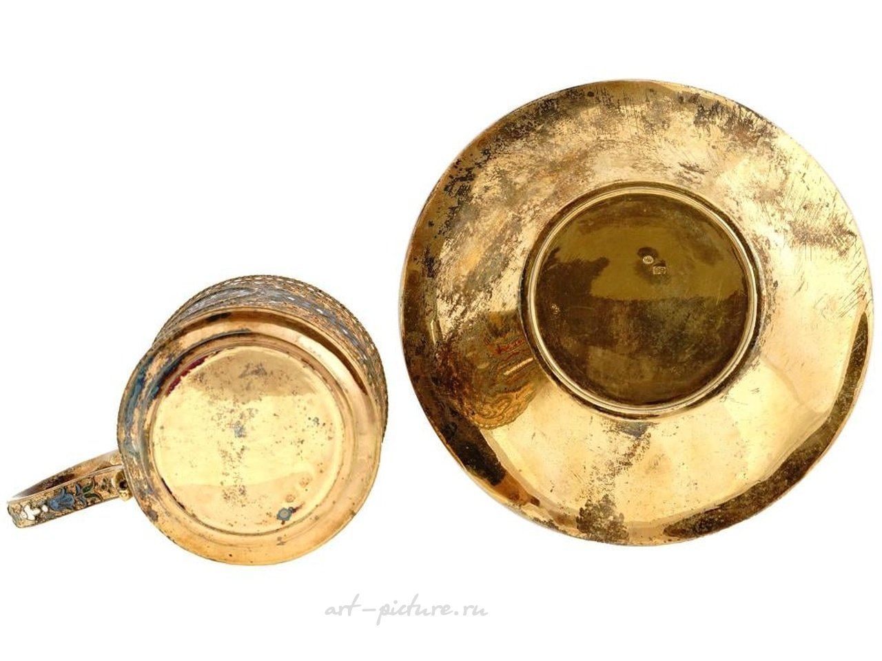 Russian silver , RUSSIAN SILVER CLOISONNE ENAMEL CUP AND SAUCER