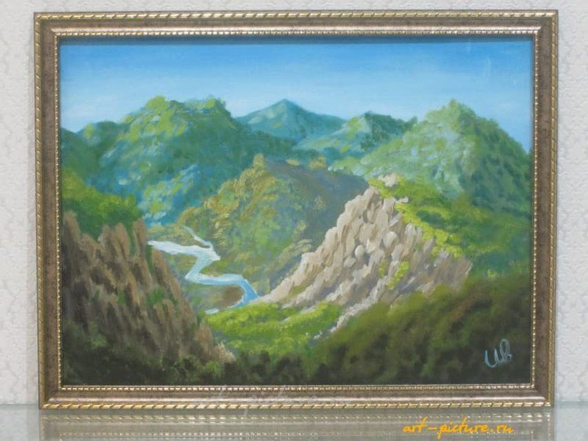 Горная река холст, масло