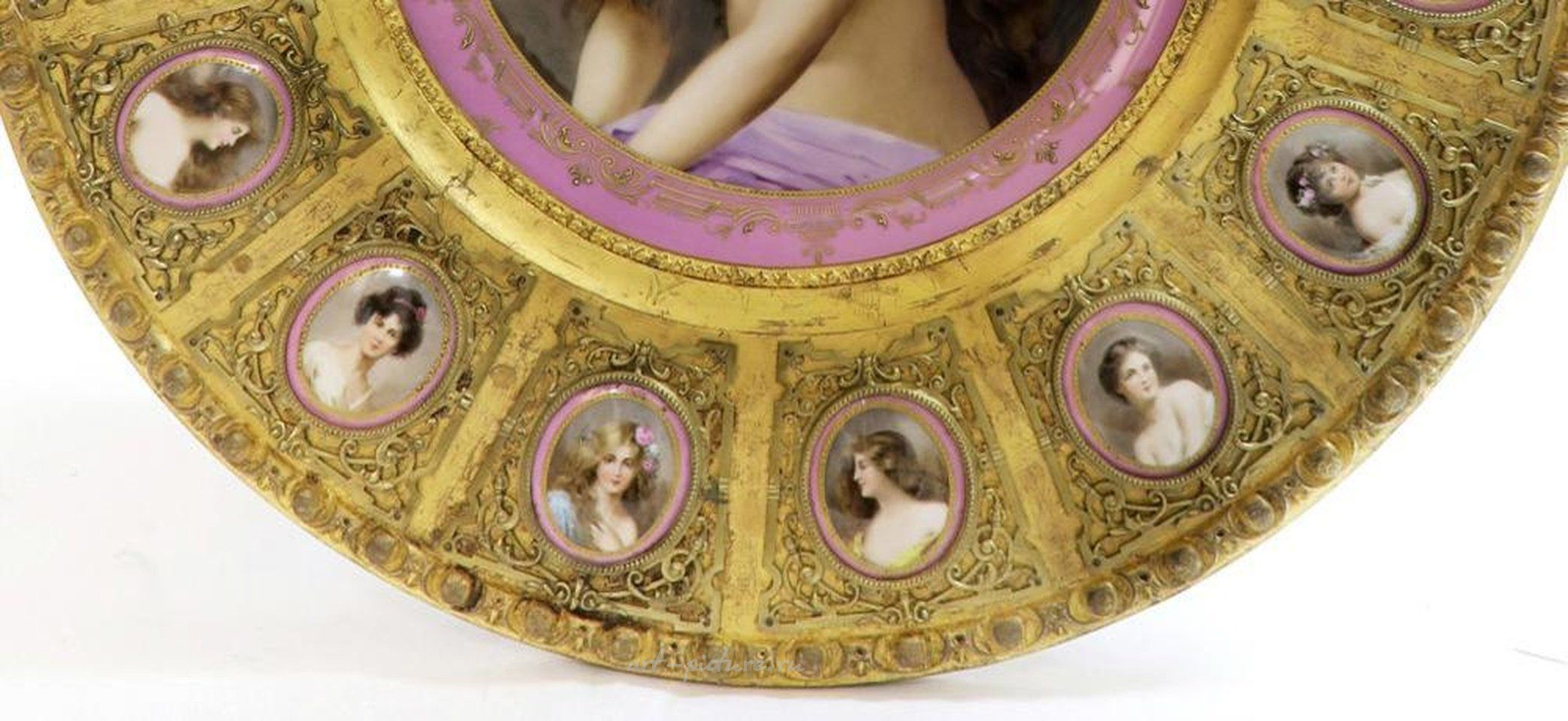 Royal Vienna , Золоченый столик с фарфоровыми плакетками из Австрии, конец 19 века