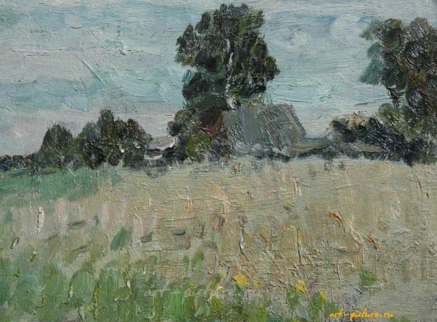 Деревенский пейзаж. Картон, масло. 28 х 21 см.