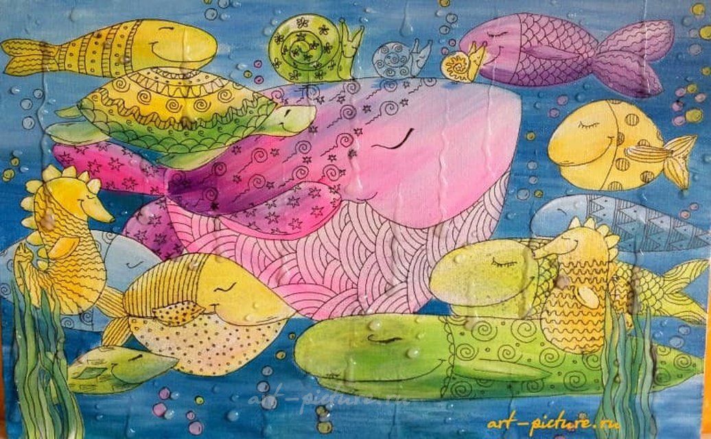 Аквариум Холст на подрамнике, акрил, лайнер, pearl marker