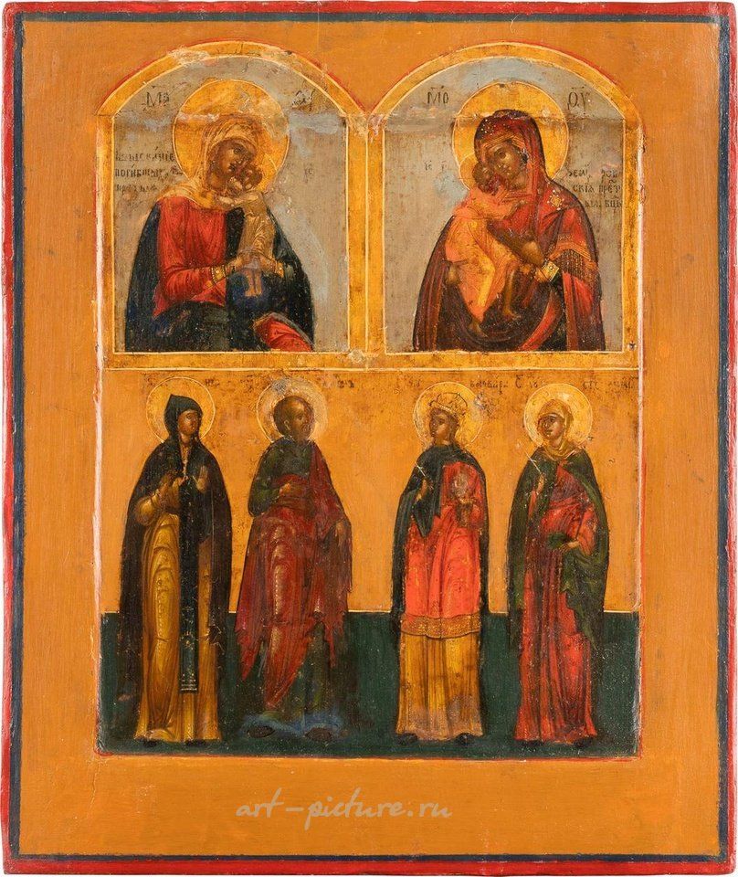 Русское серебро , ТРЕХЧАСТНАЯ ИКОНА С ИЗОБРАЖЕНИЯМИ БОЖИЕЙ МАТЕРИ И ИЗБРАННЫХ русских СВЯТЫХ