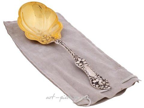 Русское серебро, Серебряная ложка для сервировки с позолотой 84 пробы