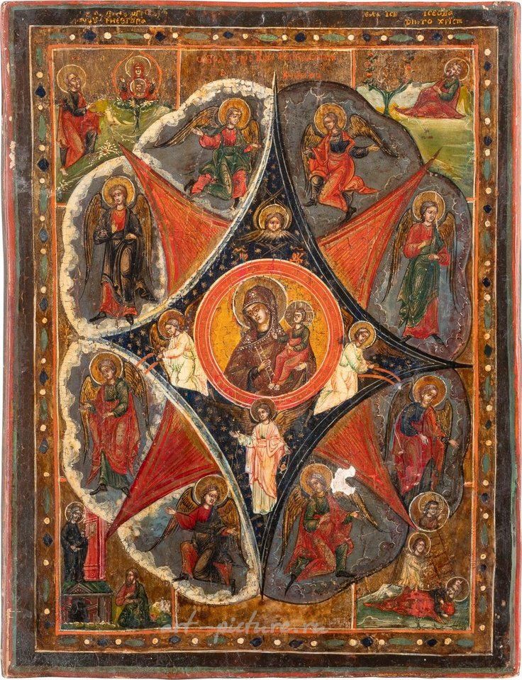 Русское серебро , ДВЕ ИКОНЫ С ИЗОБРАЖЕНИЕМ БОЖИЕЙ МАТЕРИ "НЕОПАЛИМАЯ КУПИНА" И ДВУХ русских СВЯТЫХ