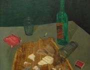 Натюрморт с вермутом смешанная, холст, масло, коллаж 