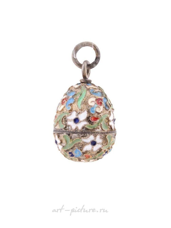 Russian silver , RUSSIAN SILVER GILT CLOISONNE ENAMEL EGG PENDANT