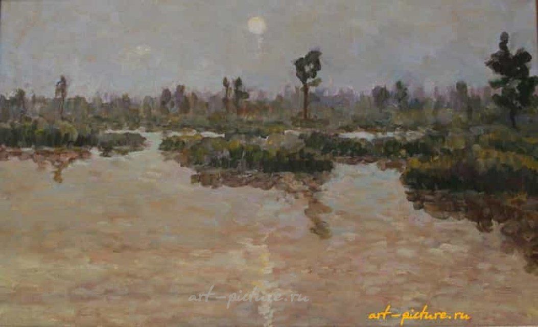 Сумерки на болоте. Луна. Холст, масло. 42 х 68 см.
