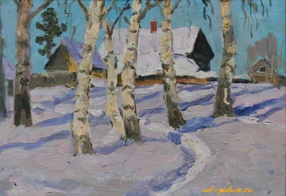 Зима в Гусино. Картон, масло. 20 х 30 см.