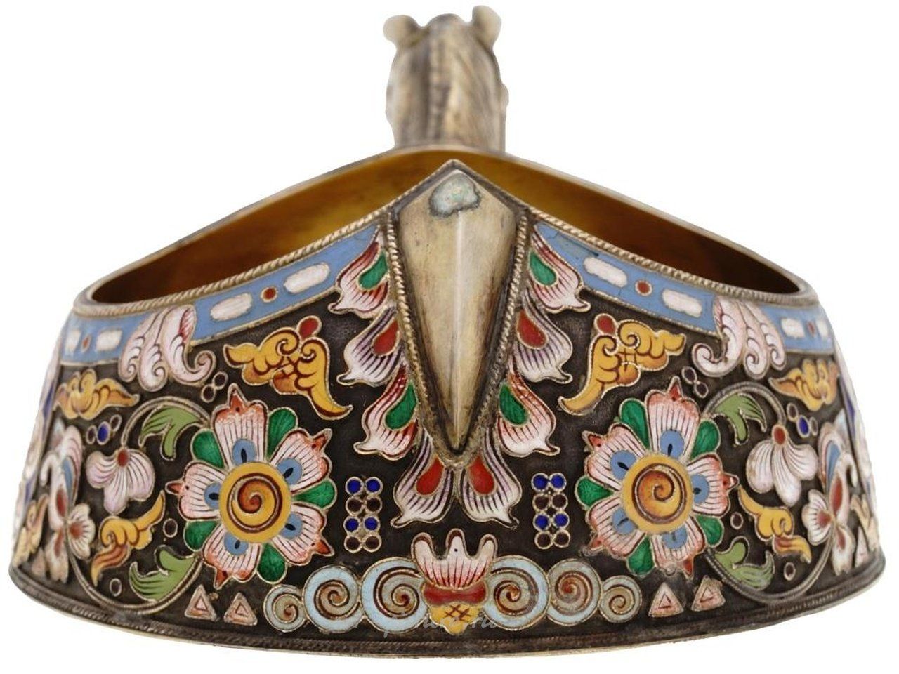 Русское серебро , Русский серебряный ковш ковш с фигурной ручкой