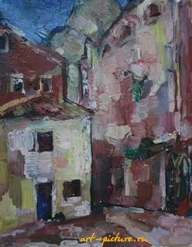купить Черногория. Kotor. Пейзаж с белым домиком. Холст, масло. 62 х 49 см