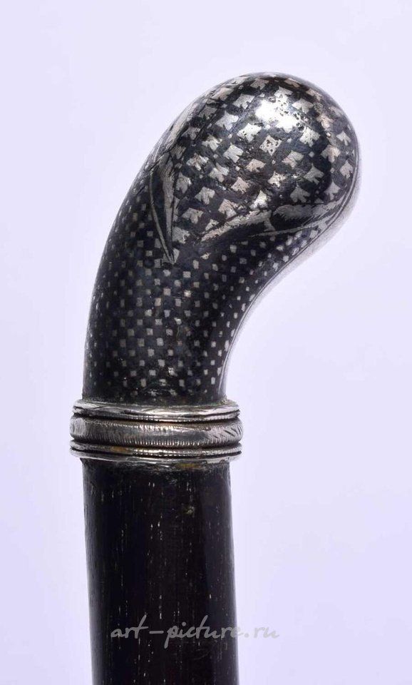 Russian silver , AN ANTIQUE RUSSIAN NIELLO SILVER WALKING CANE. 84 cm long.