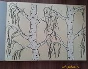 "Берёзы зимой" Масляная пастель 