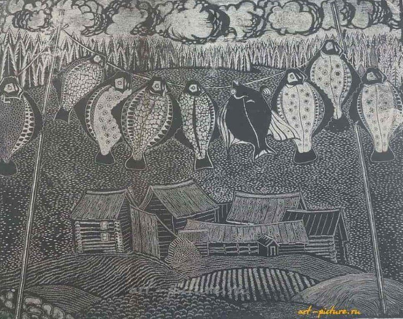 Камбала. Гравюра. 36 х 45 см.