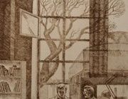 Конструкторский отдел. Завод сельхозмашин (из серии). Бумага, сепия. 42 × 29 см.