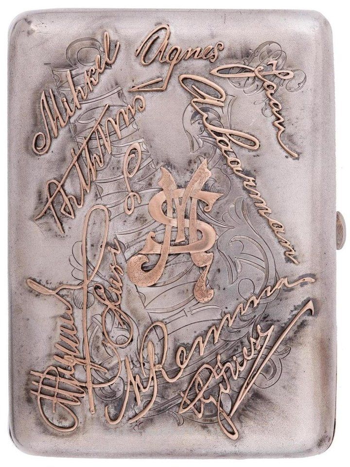 Russian silver , RUSSIAN SILVER AND GOLD CIGARETTE CASE WITH MEDAL
