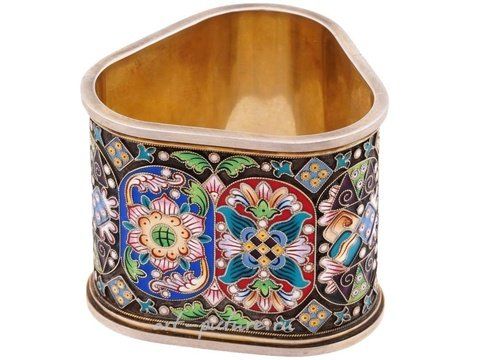 Русское серебро, Русская серебряная подставка для салфеток с позолотой и эмалью в технике клоизонне