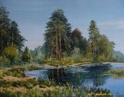 Лесной пруд масло,холст