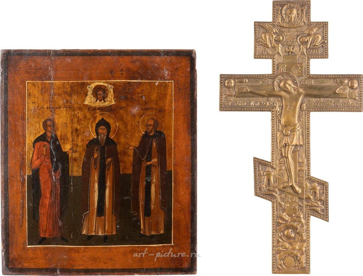 Русское серебро , Икона, изображающая святых Моисея, Бонифация и Нифонта