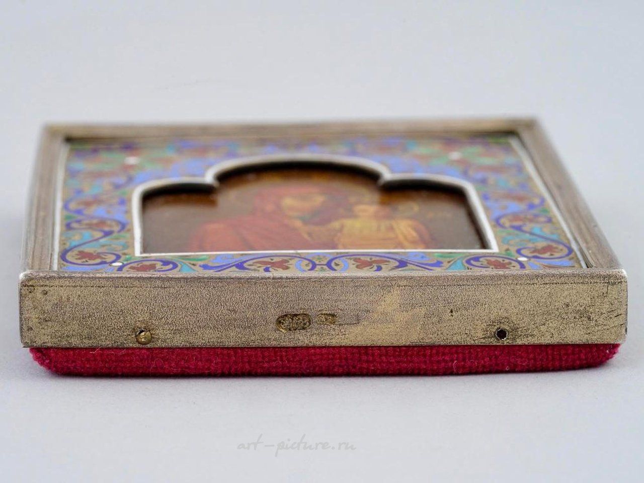 Russian silver , A RUSSIAN ORTHODOX GILT SILVER AND CLOISONNE ENAMEL ICON, 19...