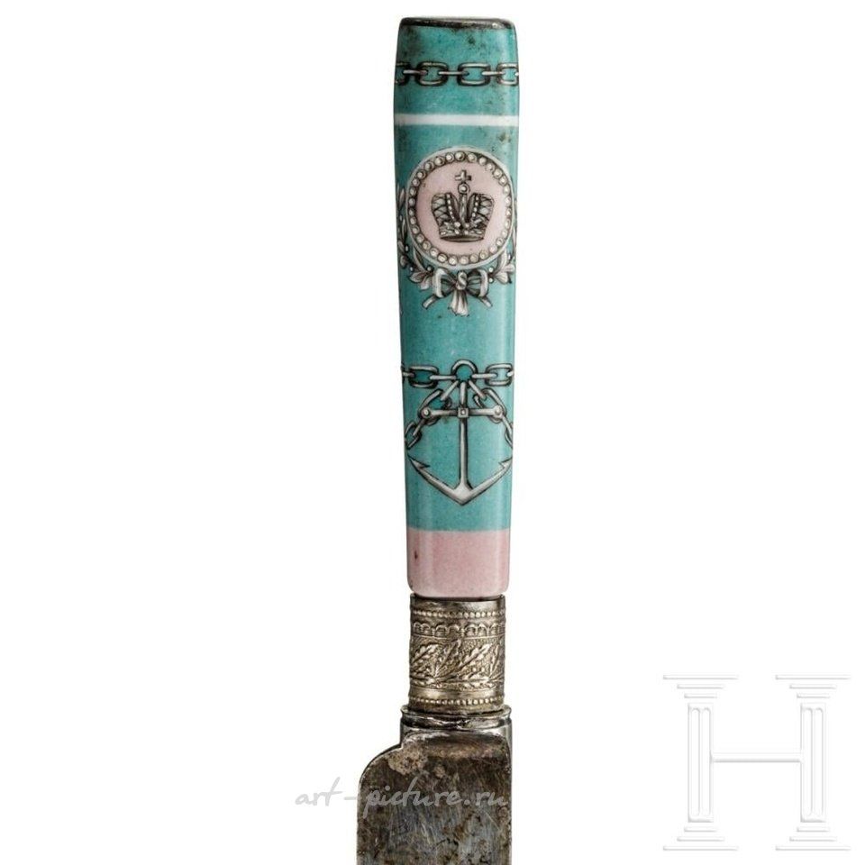 Russian silver , Three knives with porcelain handles from the service of the ...
