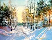 Зимнее солнце масло,холст
